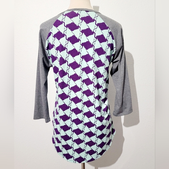 LuLaRoe Randy Raglan Top S Gray Purple Mint Ghost Print Halloween 3/4 Sleeve... - Picture 4 of 11